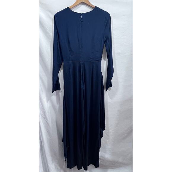 C/MEO COLLECTIVE Blue V-Neck Satin Tie Wide Leg Jumpsuit Romper women's M - Picture 2 of 8
